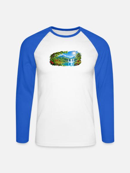 Paradies / Paradise / Paraiso - Unisex Baseballshirt langarm - Weiß/Royalblau