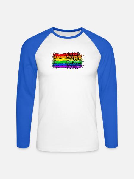 Regenbogenfrieden Liebe Vielfalt - Unisex Baseballshirt langarm - Weiß/Royalblau