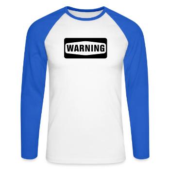 Warning - Unisex Long Sleeve Baseball T-Shirt - white/royal blue - Front - Nik (191cm)
