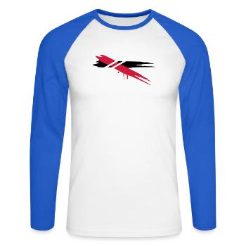 two color stripes with horizontal stripes - Unisex Long Sleeve Baseball T-Shirt - white/royal blue - Front - Nik (191cm)