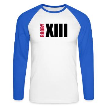 Rugby XIII - T-shirt baseball manches longues Homme - blanc/bleu royal - Devant - Nik (191cm)