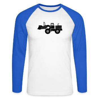 Transparenter Bulldozer - Unisex Baseballshirt langarm - Weiß/Royalblau - Vorne - Nik (191cm)