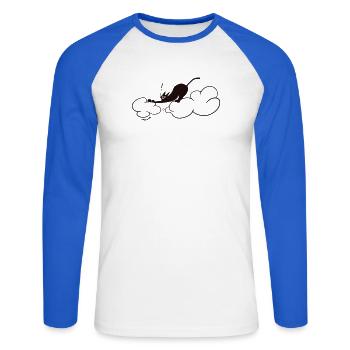 Adorable Chat noir sur les nuages Illustration minimale de chat - T-shirt baseball manches longues Homme - blanc/bleu royal - Devant - Nik (191cm)