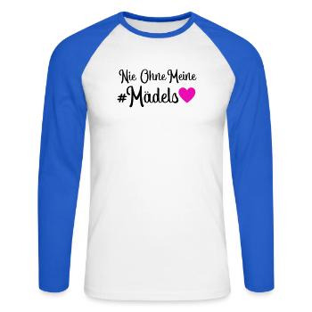Never without my girls - Unisex Long Sleeve Baseball T-Shirt - white/royal blue - Front - Nik (191cm)