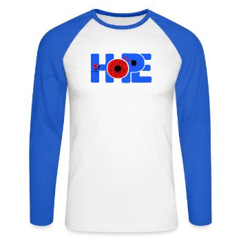 Hope Hoffnung - T-shirt baseball manches longues Homme - blanc/bleu royal - Devant - Nik (191cm)