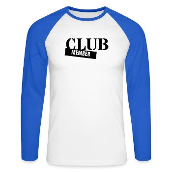 Membre du club - Membre du club Équipe Groupe de fête - T-shirt baseball manches longues Homme - blanc/bleu royal - Devant - Nik (191cm)