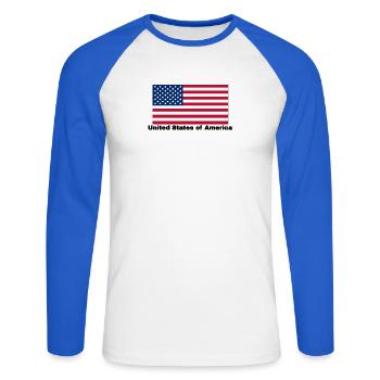 USA Fahne - Unisex Baseballshirt langarm - Weiß/Royalblau - Vorne - Nik (191cm)