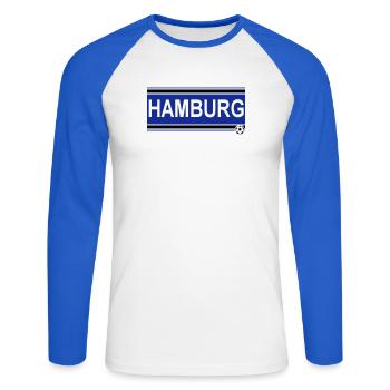 Hamburg , Tradition , Hamburg Fussball Fan (25) - Unisex Baseballshirt langarm - Weiß/Royalblau - Vorne - Nik (191cm)