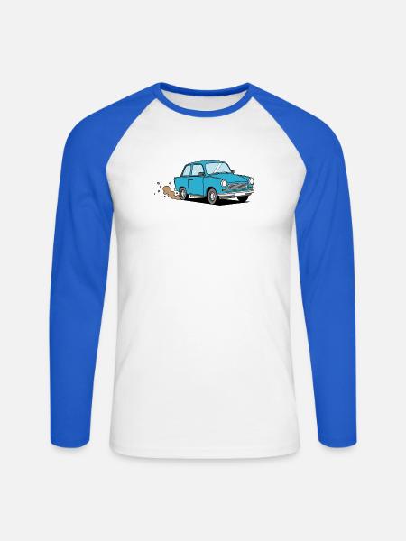 Blauer Cartoon Wagen Retro Charme - Unisex Baseballshirt langarm - Weiß/Royalblau