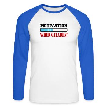 motivation_wird_geladen- - Unisex Baseballshirt langarm - Weiß/Royalblau - Vorne - Nik (191cm)