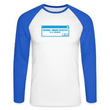 Ursprünglicher Gedanke erkannt – Anti-KI-Schlam - Unisex Baseballshirt langarm - Weiß/Royalblau - Vorne - Nik (191cm)