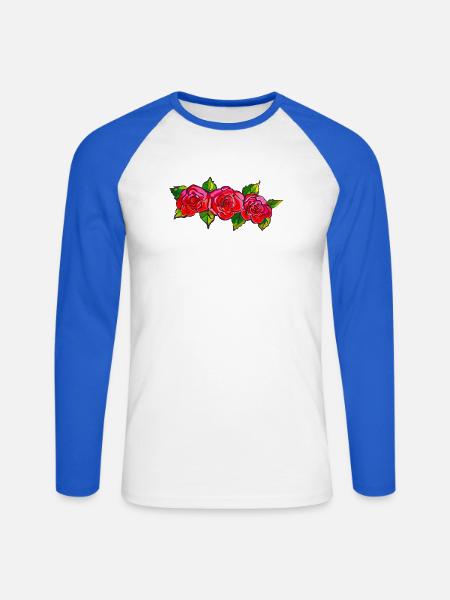 Rosenband im Pinkrot-Design - Unisex Baseballshirt langarm - Weiß/Royalblau