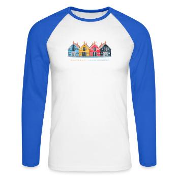 Zoutkamp, Groningue, Pays-Bas, maisons colorées - T-shirt baseball manches longues Homme - blanc/bleu royal - Devant - Nik (191cm)