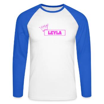 Geschenk für Leyla - Unisex Baseballshirt langarm - Weiß/Royalblau - Vorne - Nik (191cm)