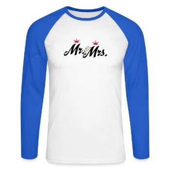 Lustige Geschenke zur Hochzeit, Mr and Mrs - Unisex Baseballshirt langarm - Weiß/Royalblau - Vorne - Nik (191cm)