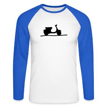 Roller - Unisex Baseballshirt langarm - Weiß/Royalblau - Vorne - Nik (191cm)