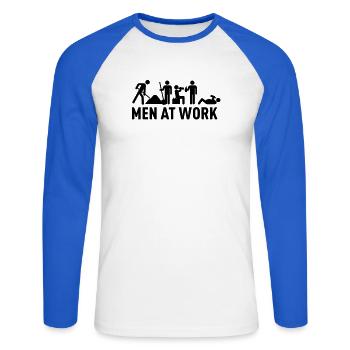 men at work - construction area - worker hard - T-shirt baseball manches longues Homme - blanc/bleu royal - Devant - Nik (191cm)