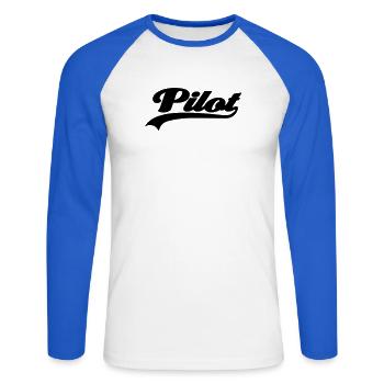 pilot - Unisex Baseballshirt langarm - Weiß/Royalblau - Vorne - Nik (191cm)