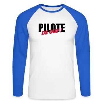 Pilote de ouf ! - T-shirt baseball manches longues Homme - blanc/bleu royal - Devant - Nik (191cm)