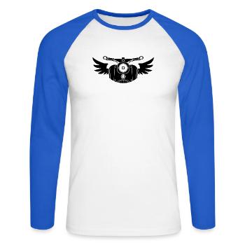 moped schwalbe - Unisex Baseballshirt langarm - Weiß/Royalblau - Vorne - Nik (191cm)
