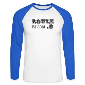 Boule ist cool Spiel Petanque Boules Boulekugel - Unisex Baseballshirt langarm - Weiß/Royalblau - Vorne - Nik (191cm)
