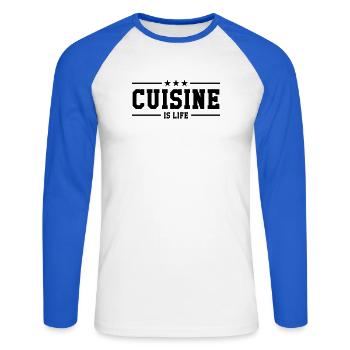 Kitchen is life - Unisex Long Sleeve Baseball T-Shirt - white/royal blue - Front - Nik (191cm)