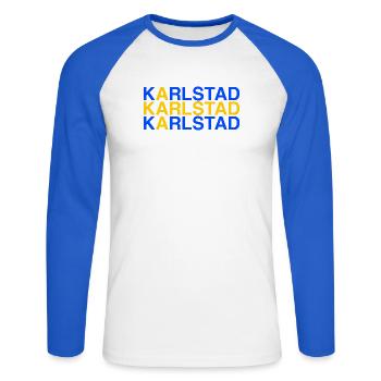 KARLSTAD Schweden Sweden Schwedische Flagge - Unisex Baseballshirt langarm - Weiß/Royalblau - Vorne - Nik (191cm)