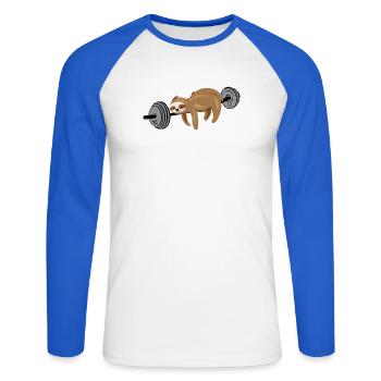 Sloth strength fitness gym gweichte sport symbol - Unisex Long Sleeve Baseball T-Shirt - white/royal blue - Front - Nik (191cm)