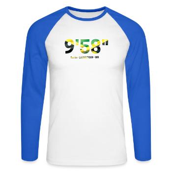 9,58" - Bolt the fastest man - T-shirt baseball manches longues Homme - blanc/bleu royal - Devant - Nik (191cm)