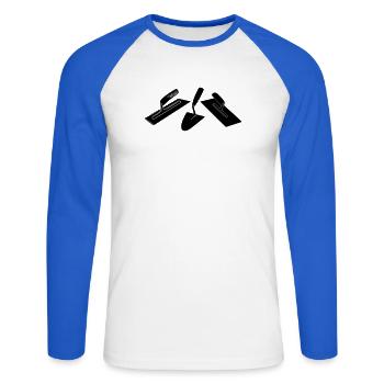 Outils maçonniques en stuc - T-shirt baseball manches longues Homme - blanc/bleu royal - Devant - Nik (191cm)