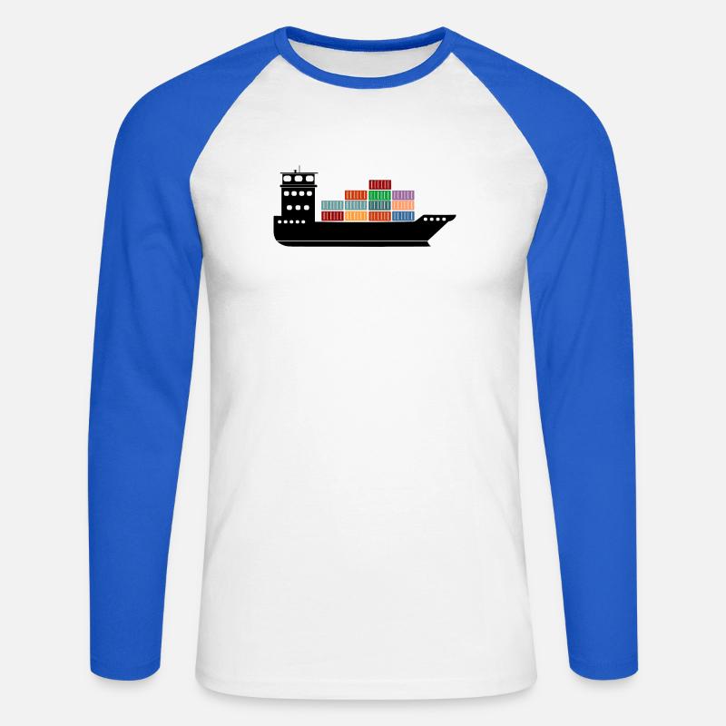 Seecontainerschiff oder Boot mit Containern - Unisex Baseballshirt langarm - Weiß/Royalblau
