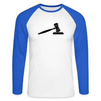 Dish hammer logo - Unisex Long Sleeve Baseball T-Shirt - white/royal blue - Front - Nik (191cm)