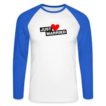 Just Married - pour les jeunes et les vieux couples mariés - T-shirt baseball manches longues Homme - blanc/bleu royal - Devant - Nik (191cm)