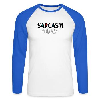 Sarcasme - T-shirt baseball manches longues Homme - blanc/bleu royal - Devant - Nik (191cm)