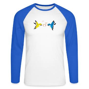 Birds Vögel Love Valentinstag - Unisex Baseballshirt langarm - Weiß/Royalblau - Vorne - Nik (191cm)