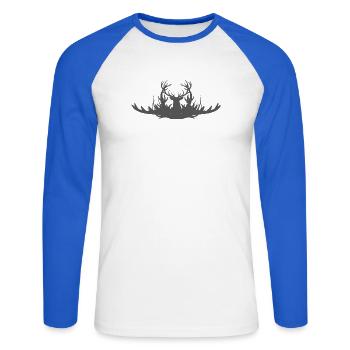 Geweihsilhouette des Hirsches - Unisex Baseballshirt langarm - Weiß/Royalblau - Vorne - Nik (191cm)
