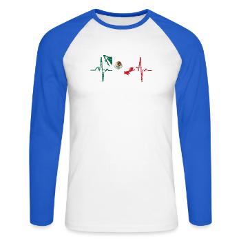 Mexico - Unisex Baseballshirt langarm - Weiß/Royalblau - Vorne - Nik (191cm)