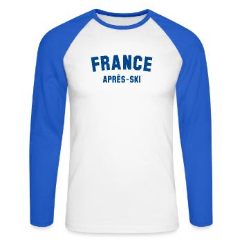 APRES SKI France - Unisex Long Sleeve Baseball T-Shirt - white/royal blue - Front - Nik (191cm)