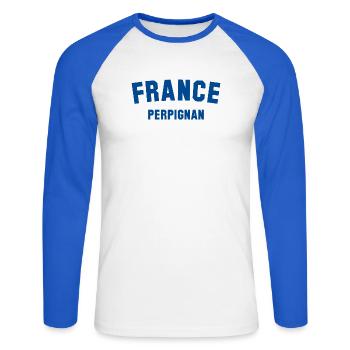 PERPIGNAN France Frankreich - Unisex Baseballshirt langarm - Weiß/Royalblau - Vorne - Nik (191cm)