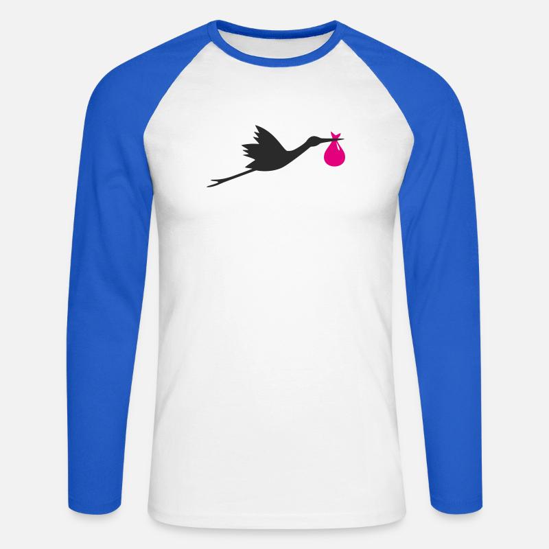 Klapperstorch Storch Mädchen rosa - Unisex Baseballshirt langarm - Weiß/Royalblau