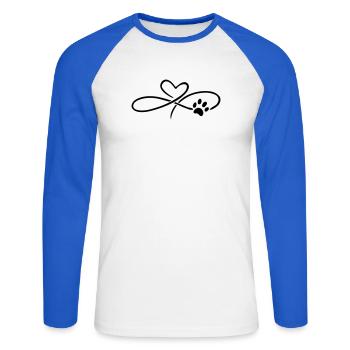 Coeur infini avec patte chien chat - T-shirt baseball manches longues Homme - blanc/bleu royal - Devant - Nik (191cm)