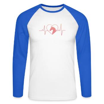 Pferd und Herz - Unisex Baseballshirt langarm - Weiß/Royalblau - Vorne - Nik (191cm)