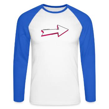 Abstrakte Neon Pfeil Illustration - Unisex Baseballshirt langarm - Weiß/Royalblau - Vorne - Nik (191cm)