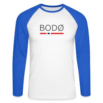 Bodo - Norway - Norge - Norwegen - Unisex Long Sleeve Baseball T-Shirt - white/royal blue - Front - Nik (191cm)