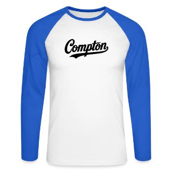 Compton Shirt Retro Vintage Old school Rap hip hop - Unisex Baseballshirt langarm - Weiß/Royalblau - Vorne - Nik (191cm)