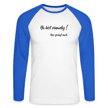 une fois assez - T-shirt baseball manches longues Homme - blanc/bleu royal - Devant - Nik (191cm)