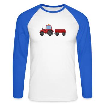 Tracteur agricole - T-shirt baseball manches longues Homme - blanc/bleu royal - Devant - Nik (191cm)
