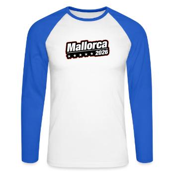 Majorque 2026 - T-shirt baseball manches longues Homme - blanc/bleu royal - Devant - Nik (191cm)