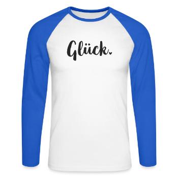 Glück Handlettering Schriftzug - Unisex Baseballshirt langarm - Weiß/Royalblau - Vorne - Nik (191cm)