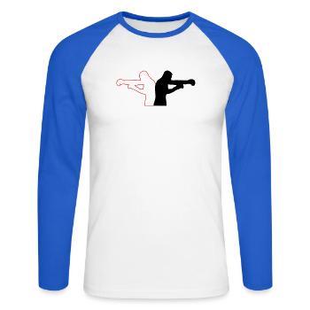Boxen - Unisex Baseballshirt langarm - Weiß/Royalblau - Vorne - Nik (191cm)